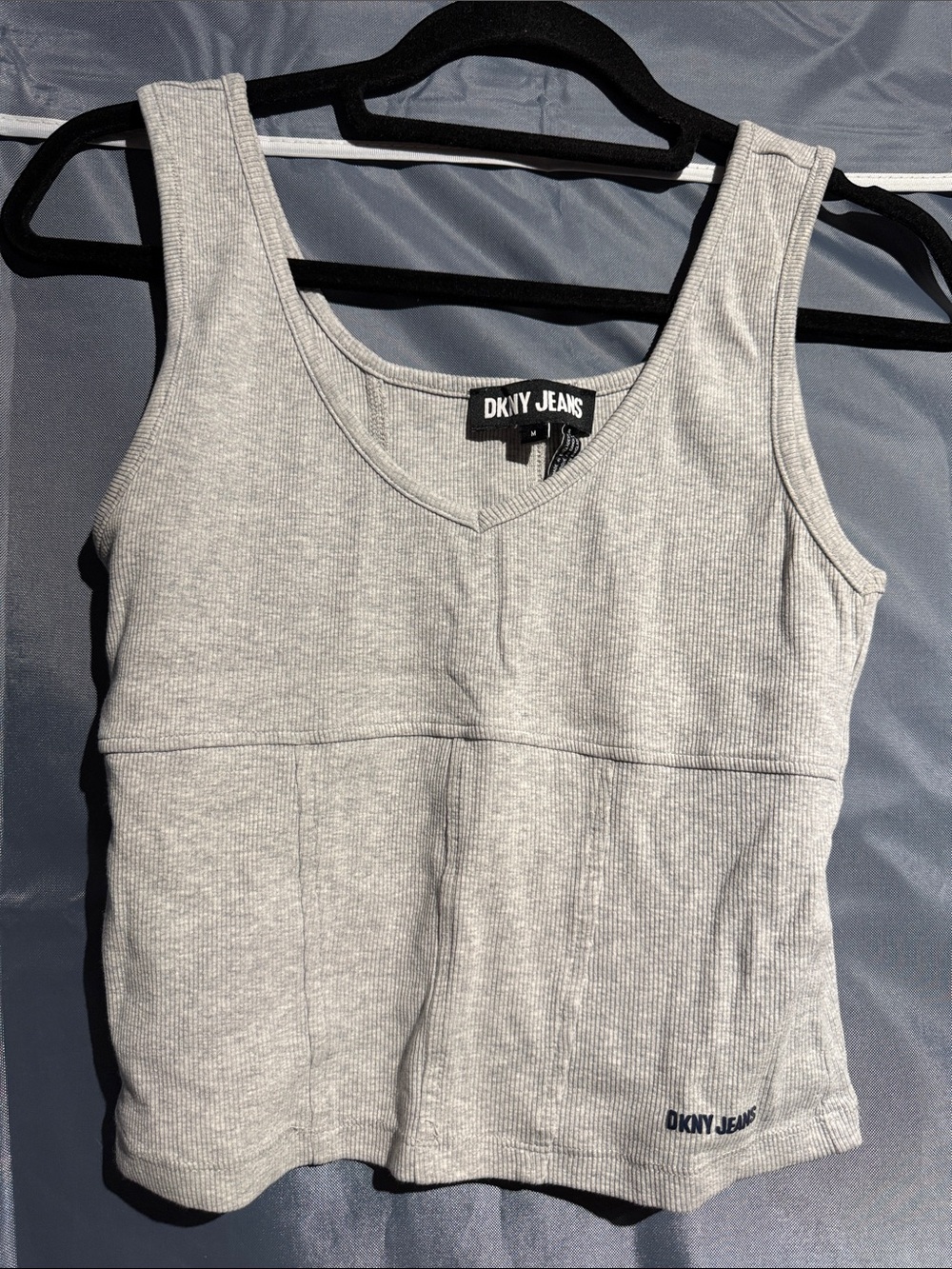 DKNY Light Gray Ribbed V-Neck Tank Top